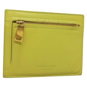 BOTTEGA VENETA INTRECCIATO Card Case Leather Green Gold Auth sw1087